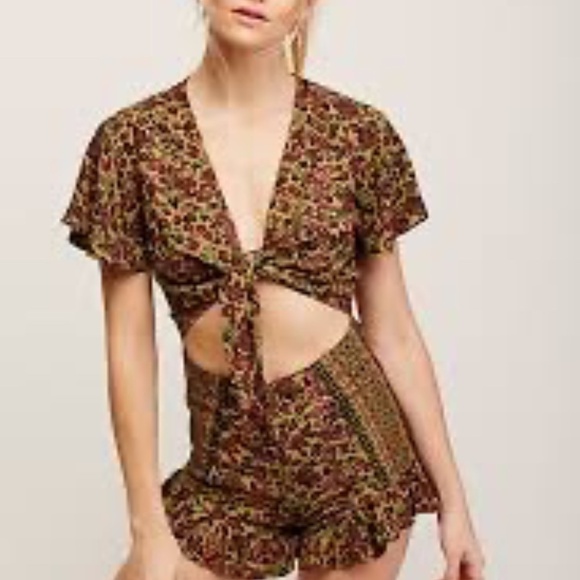 Free People Surf Date Romper Floral Multi Sz 8 - Picture 1 of 15